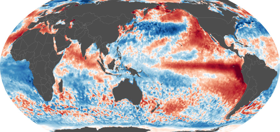 Sea surface temperature anomalies across the Pacific Ocean, June 1997