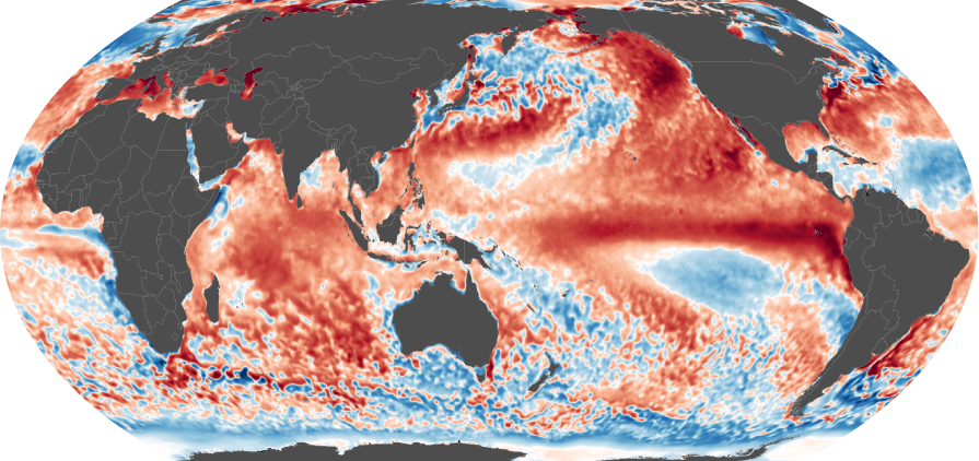 Sea surface temperature anomalies across the Pacific Ocean, June 2015